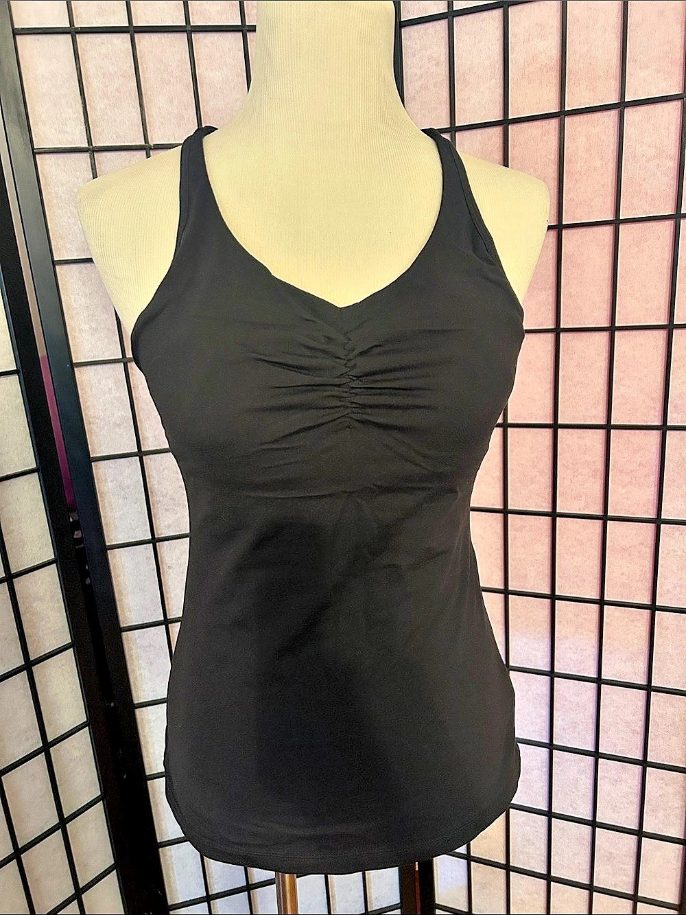 prAna Sabin Chakara Tank Top Black Ruched Racerback